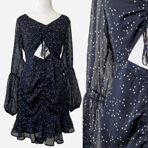 Storia Dresses & Skirts - Storia Night Sky Mini Dress | Long Sleeve | Blue | Cutout | Sheer | Small